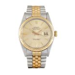 A bi-metallic automatic Datejust wristwatch by Rolex ref: 16013, the champagne coloured dial with