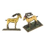 A pair of late 18th century silver-gilt and diamond reindeer desk ornaments, each standing