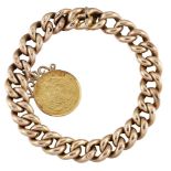 A bracelet with gold coin charm, the curb-link bracelet suspending a single South African gold 1