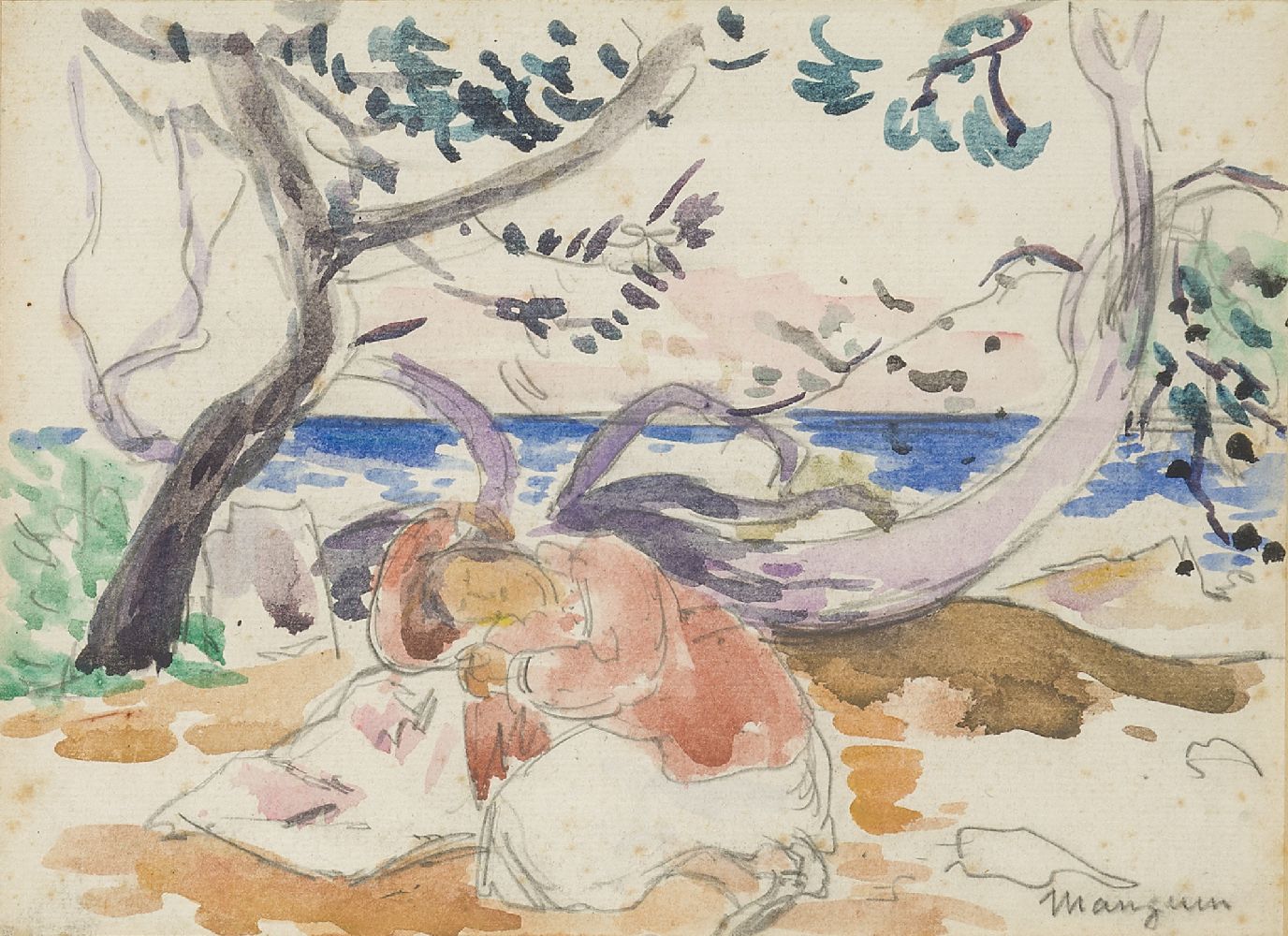 Henri Charles Manguin, French 1874 -1949- La Sieste, circa 1940; watercolour and pencil, signed