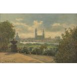 Franz Trautsch, German 1866 - 1920- View of a city; oil on board, signed lower left, 18 x 27cm