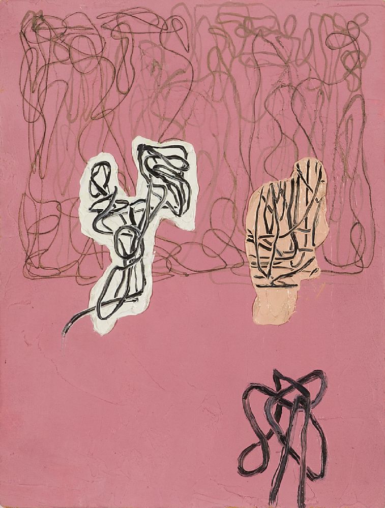 Jonathan Lasker, American b.1948- Untitled, 1989; oil and ballpoint pen on paper, 17.2 x 12.7cm