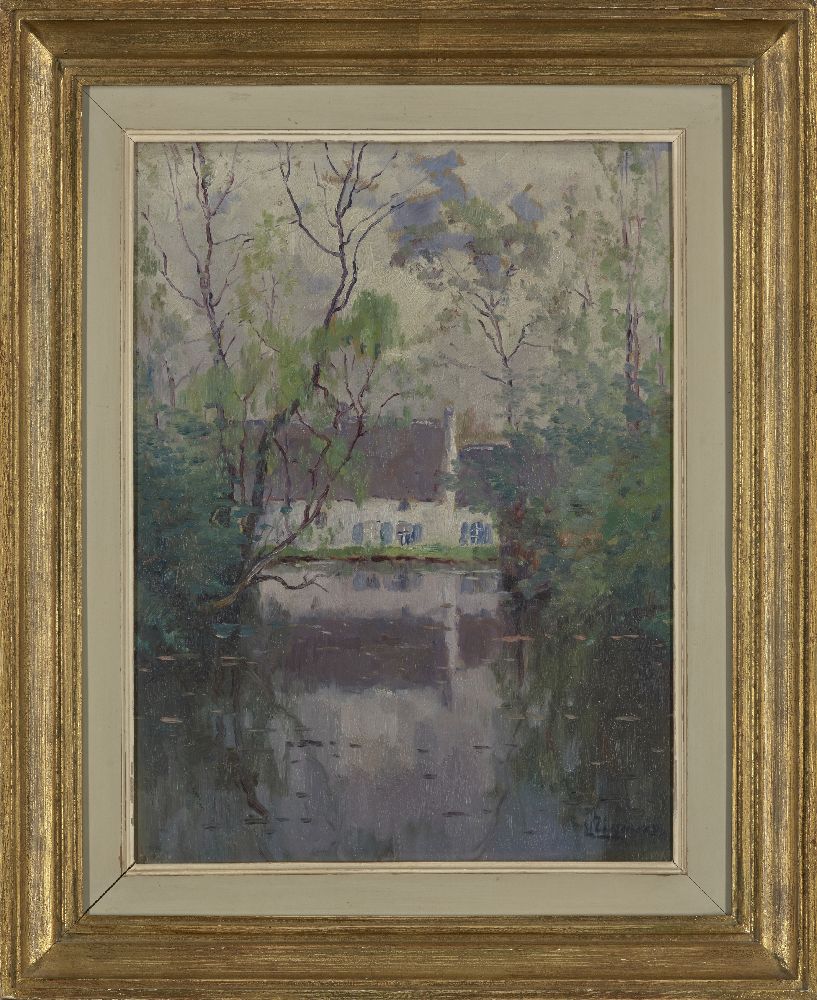 Louis Rigaux, Flemish 1887-1854- Millpond at the town of Overijse; oil on board, signed lower right, - Image 2 of 3