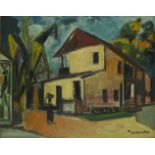 Floris Jespers, Belgian 1889-1965- Maison dans un village africain; oil on board, signed lower