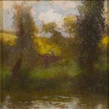 Gaston La Touche, French 1854 -1913- Landscape; oil on panel, 15 x 14.5cm