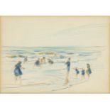 Frank Emanuel, French 1865-1948- Les gens à la plage, 1887; pencil, signed lower left, 16 x 23cm(