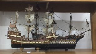 Two model sailing ships