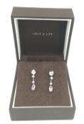 A pair of 9 ct gold diamond and pink sapphire drop earrings