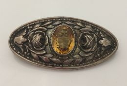 A Scandinavian silver and citrine brooch (26 grammes total weight)