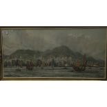 Hong Kong Harbour, watercolour, signed Ling, framed and glazed. 67 x 33 cm.