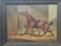 19TH CENTURY SCHOOL, Tethered Horse with Groom, oil on board,