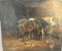 19TH CENTURY SCHOOL, Working Horses in a Stable, oil on canvas. 36 x 30.5 cm.