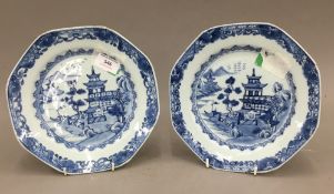 A pair of 18th century Chinese blue and white porcelain plates