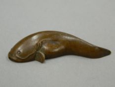 A small Japanese bronze model of a catfish