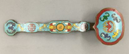 A Chinese cloisonne ruyi sceptre