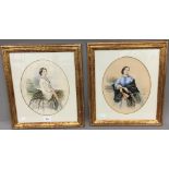 A pair of 19th century portraits of a lady, watercolour,