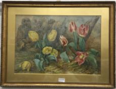 A Victorian Still Life watercolour of Tulips,