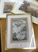 Three 19th century pencil and wash sketches,