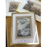 Three 19th century pencil and wash sketches,