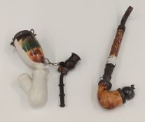 A 19th century Meerschaum pipe and a 19th century porcelain pipe