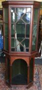 A 19th century astragal glazed 'pulpit' corner cabinet