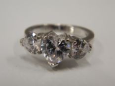 A silver and cubic zirconia heart ring