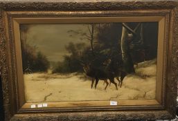 E LASCHKE (20th century) Russian, Deer in Winter Landscape, oil on canvas, signed and dated 1902,