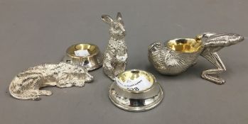 Three novelty silver plated salts