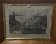 A 19th century maple framed print of the Clifton Suspension Bridge