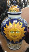 A large Continental pottery lidded vase