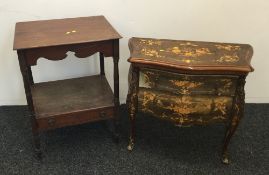 A modern serpentine chest of drawers and a mahogany side table