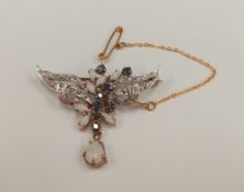 An Art Nouveau style 9 ct gold diamond, sapphire and opal brooch (5.