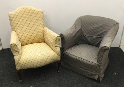 A Victorian upholstered armchair and another upholstered armchair