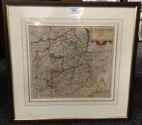 An 18th century hand coloured map of Cambridgeshire,