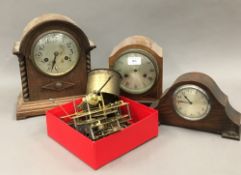 Three mantle clocks and a quantity of clock parts
