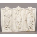 Three 19th century painted plaster relief plaques, one formed as a turtle,