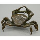 A Japanese bronze model of a crab. 10.5 cm wide, 8.5 cm deep.