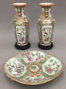 A pair of 19th century Canton vases and a Canton dish