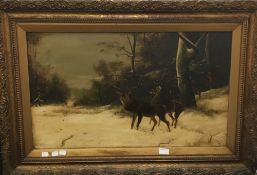 E LASCHKE (20th century) Russian, Deer in Winter Landscape, oil on canvas, signed and dated 1902,