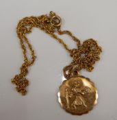 A 9 ct gold St. Christopher pendant on chain (7.