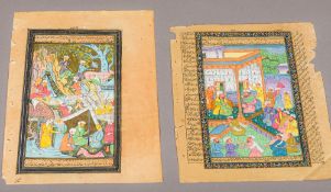 Two 19th century Persian illuminated manuscript pages,