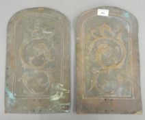 Two Arts and Crafts copper plaques. 37 cm high, 22 cm wide.