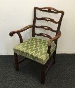 A George III oak ladder back open armchair