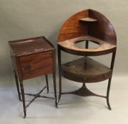 A 19th century mahogany corner washstand and a mahogany nightstand