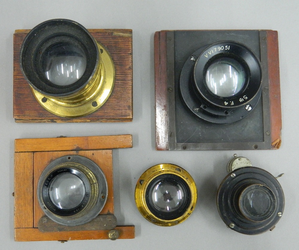 Five plate camera lenses, Ross Taylor Hobson, etc.