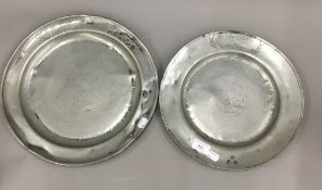 Two 18th century pewter chargers