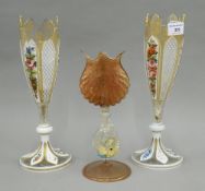 A Venetian glass vase and a pair of Bohemian glass vases.