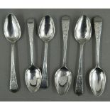 Six Bright Cut pattern teaspoons by Solomon Hougham of London (1795-1797)