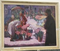 SYLVIA CLARK MOLLOY MA (1914-2008) British, Market Scene, oil on canvas, signed, framed. 75 x 60 cm.