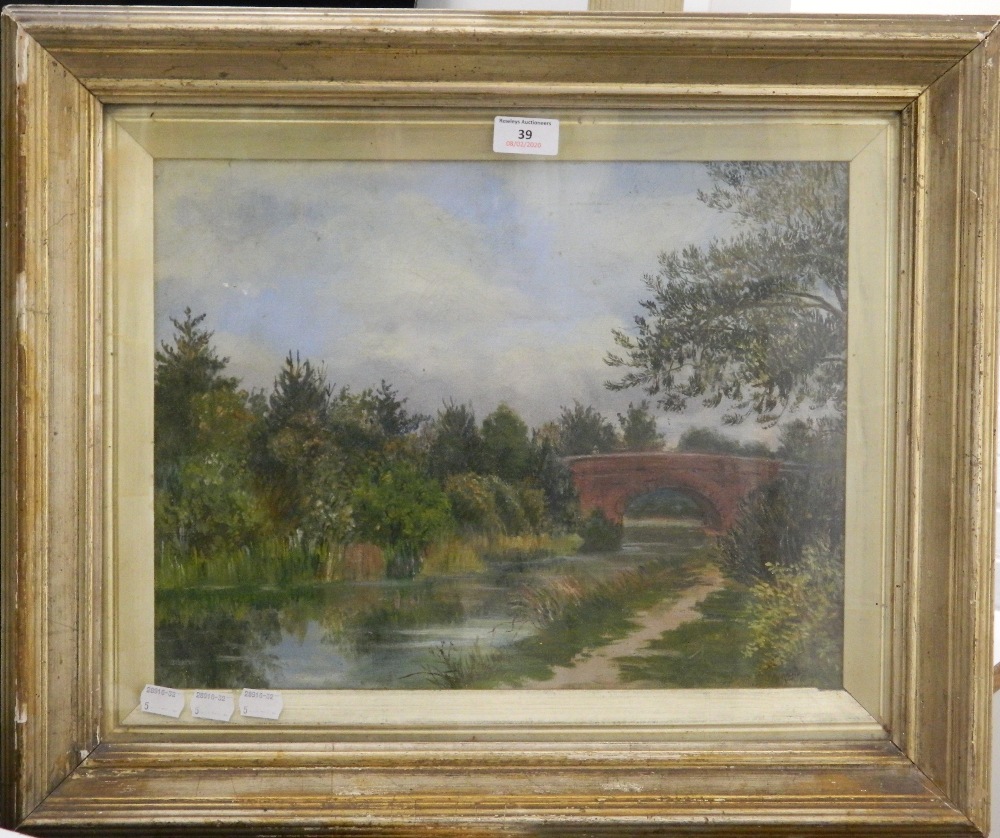 ENGLISH SCHOOL (19th/20th century), Country River Landscape, oil on canvas, indistinctly signed, - Image 2 of 2